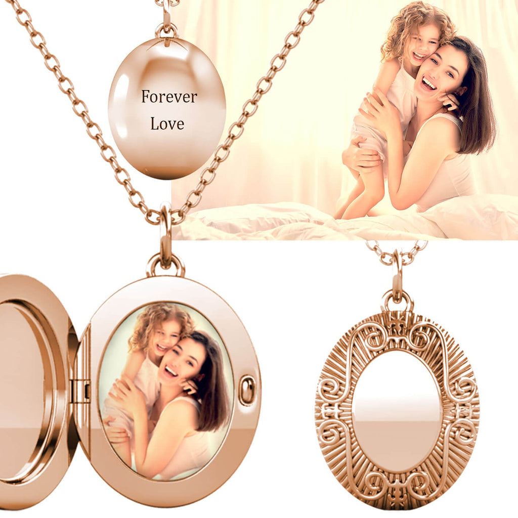 Personalised Locket with Photo - Oval Locket with Picture Inside - Rose Gold