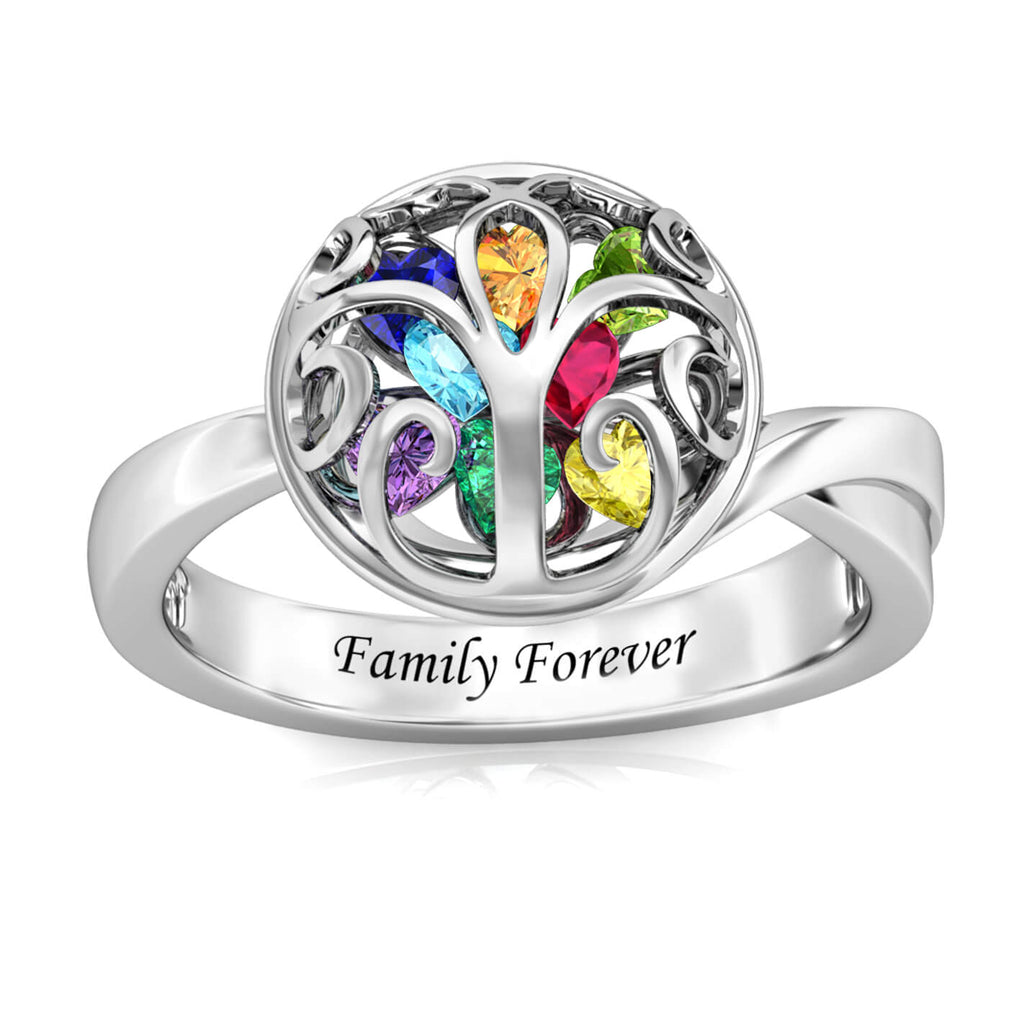 Personalised 12 Birthstone Ring - Engraved Name Ring - IFSHE