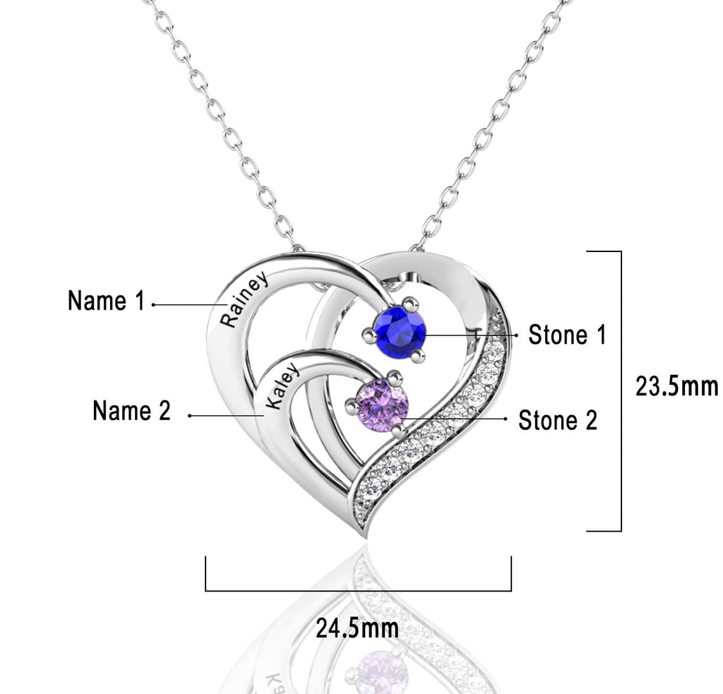 Personalised 2 Name Necklace with 2 Birthstone - Engraved Necklace - IFSHE