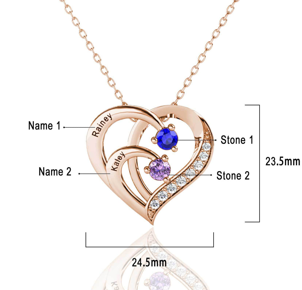 Personalised 2 Name Necklace with 2 Birthstone - Engraved Necklace - IFSHE