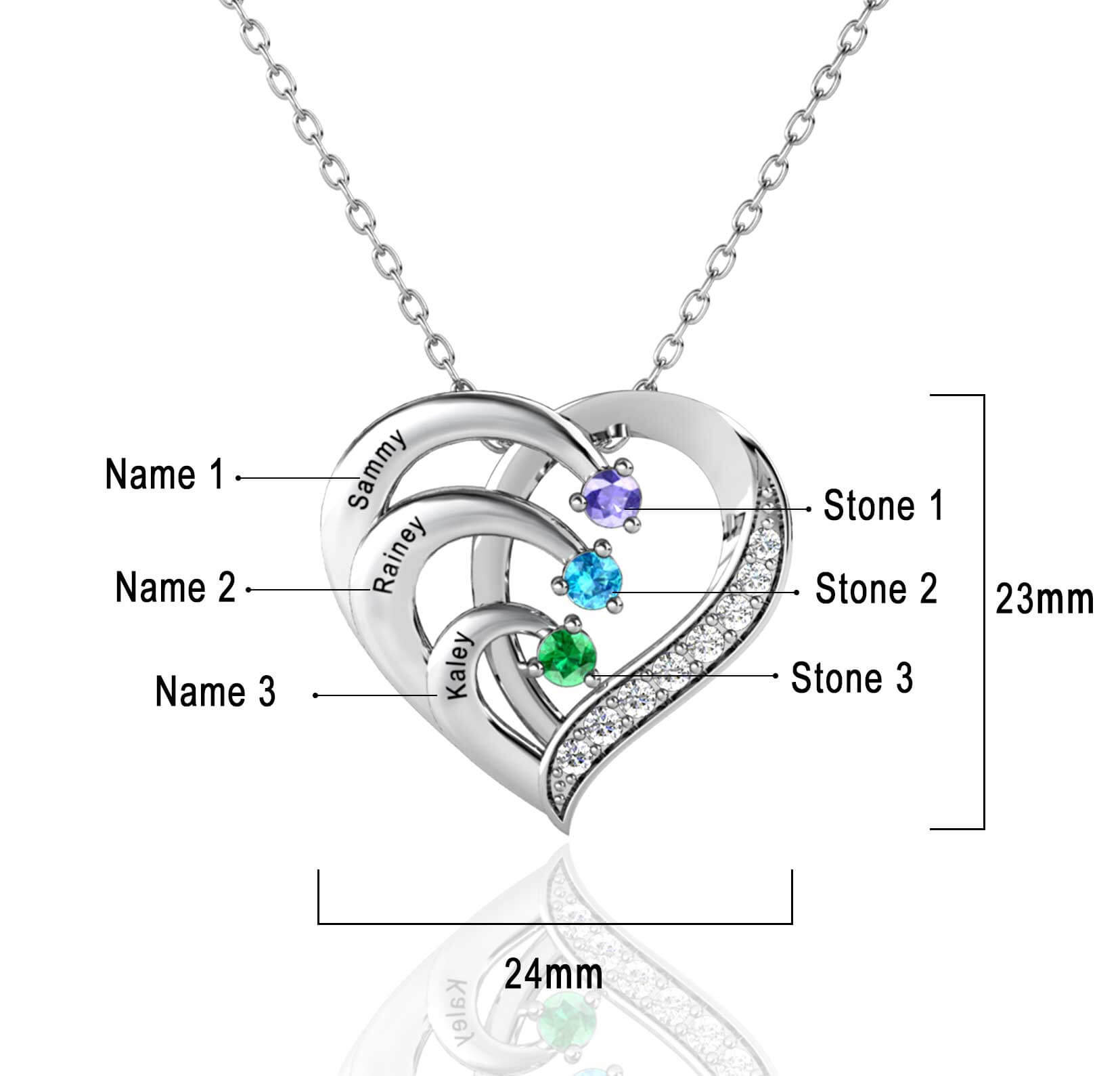 personalised 3 name necklace with 3 birthstone 925 sterling silver gift for her ifshe 2