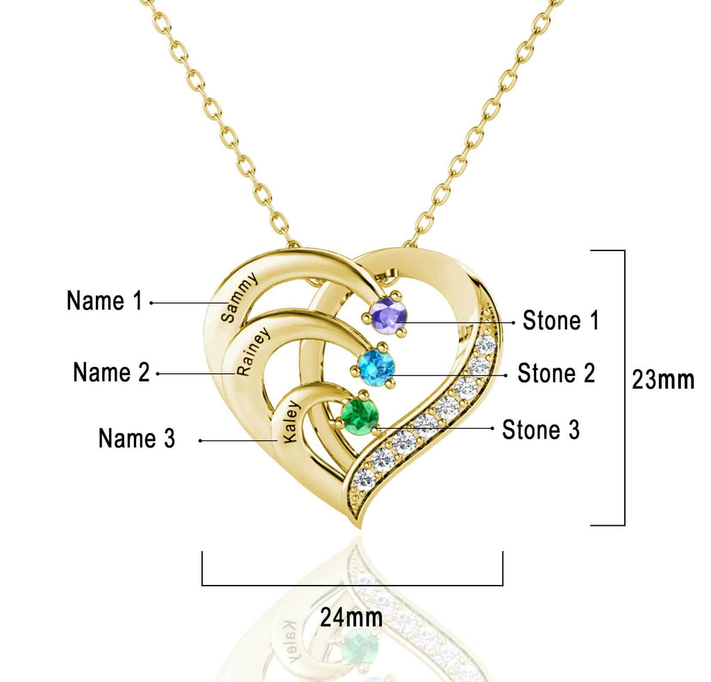 Personalised 3 Name Necklace with 3 Birthstone - Engraved Necklace - IFSHE