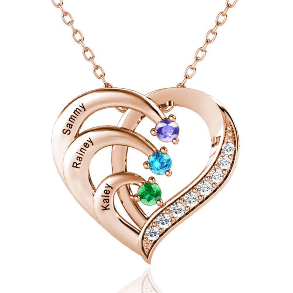 Personalized 3 Name Necklace with 3 Birthstone Engraved Necklace IFSHE ifshe