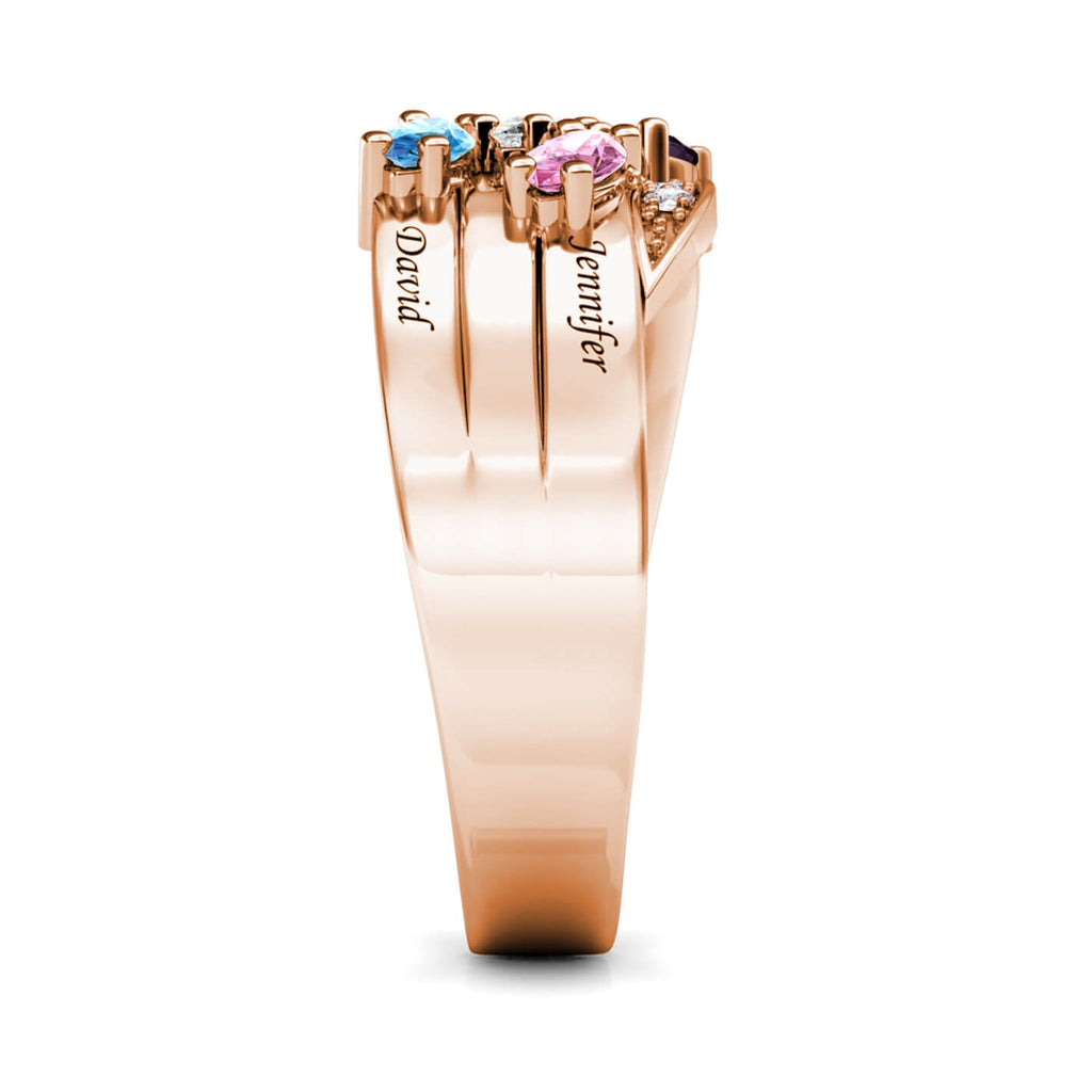 Personalised 5 Birthstone Ring - Engraved Name Ring - Rose Gold - IFSHE