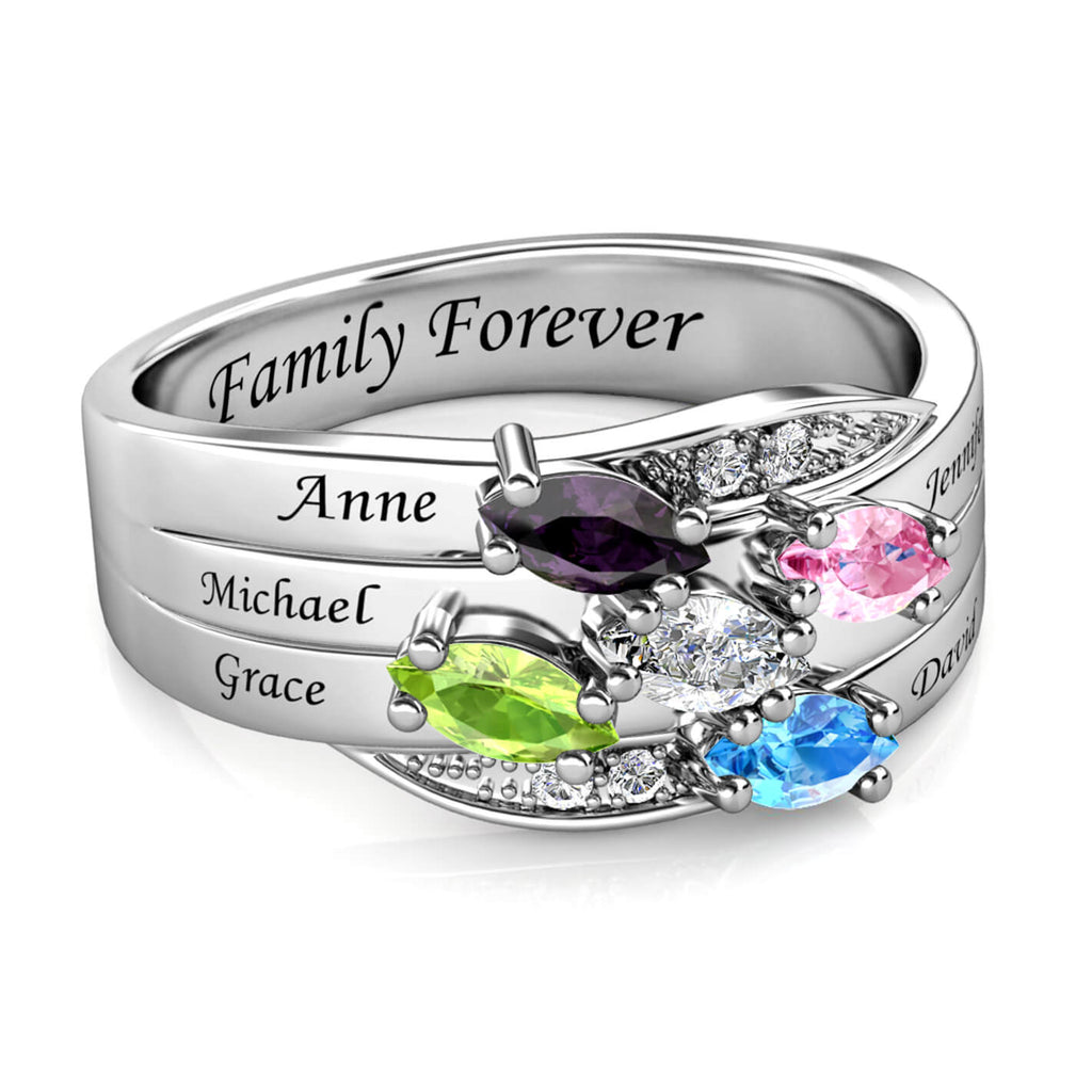 Personalised 5 Birthstone Ring - Engraved Name Ring - IFSHE