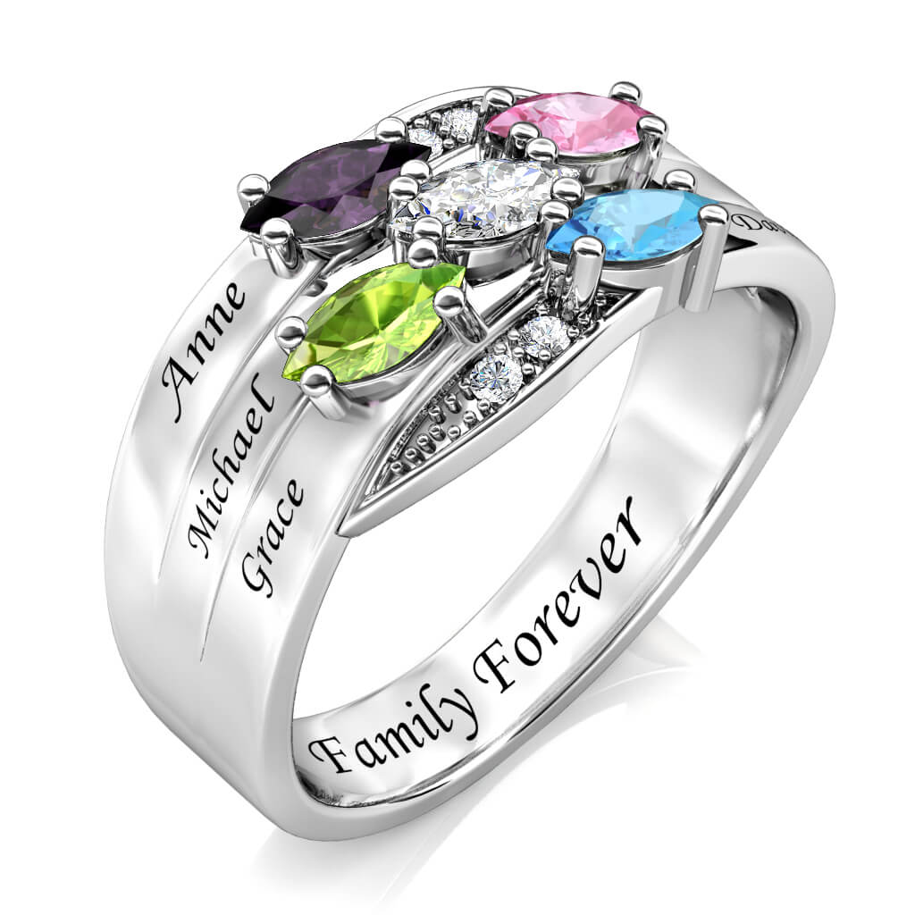 Personalised 5 Birthstone Ring - Engraved Name Ring - IFSHE