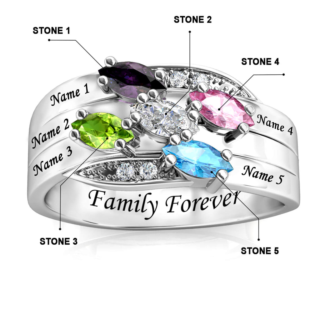 Personalised 5 Birthstone Ring - Engraved Name Ring - IFSHE