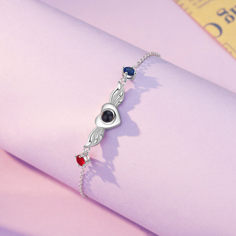 Photo Projection Bracelet with Two Birthstones