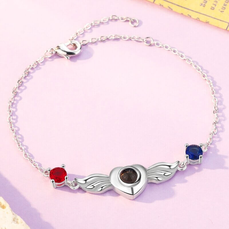 Photo Projection Bracelet with Two Birthstones