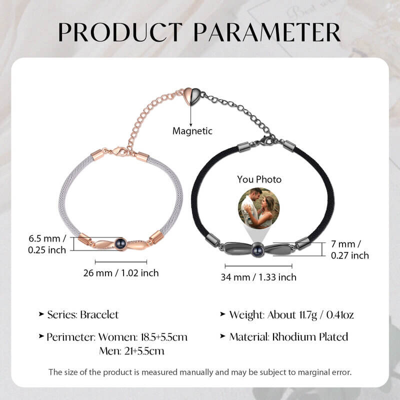 Personalized Couple Photo Projection Charm Bracelets