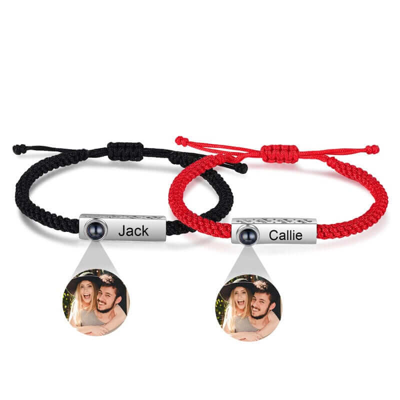 Couple Photo Projection Engraved Bar Bracelet