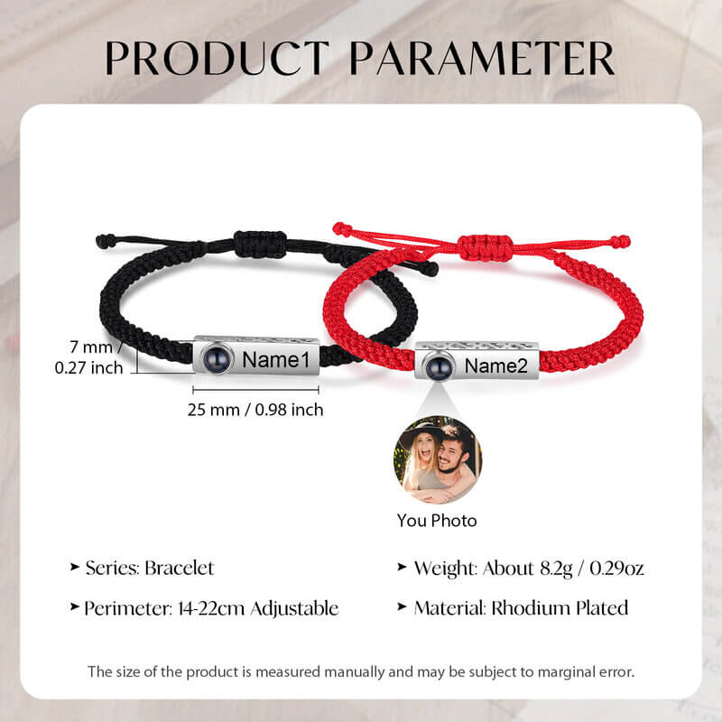 Couple Photo Projection Engraved Bar Bracelet