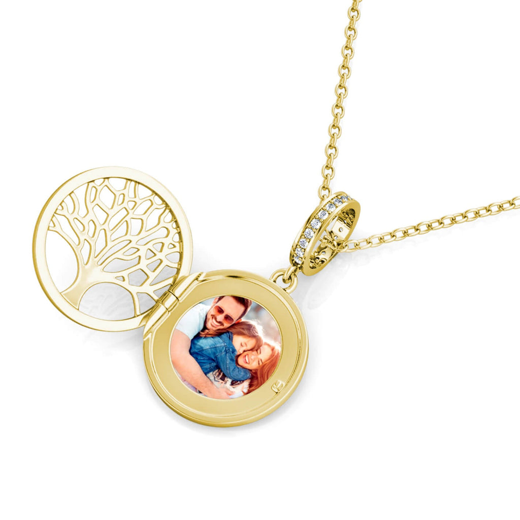 Personalised Family Tree Locket with Photo - Locket with Picture Inside - Gold