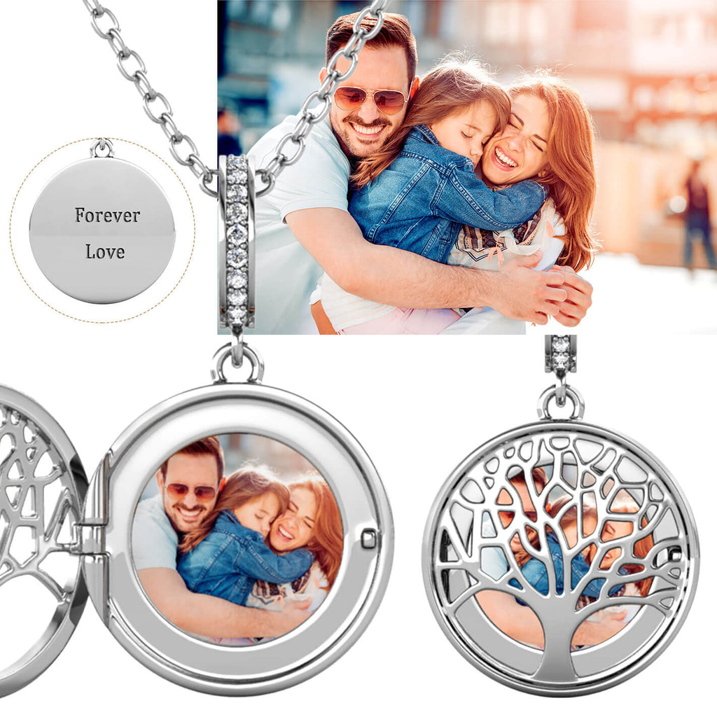 Personalised Family Tree Locket with Photo - Locket with Picture Inside - Sterling Silver