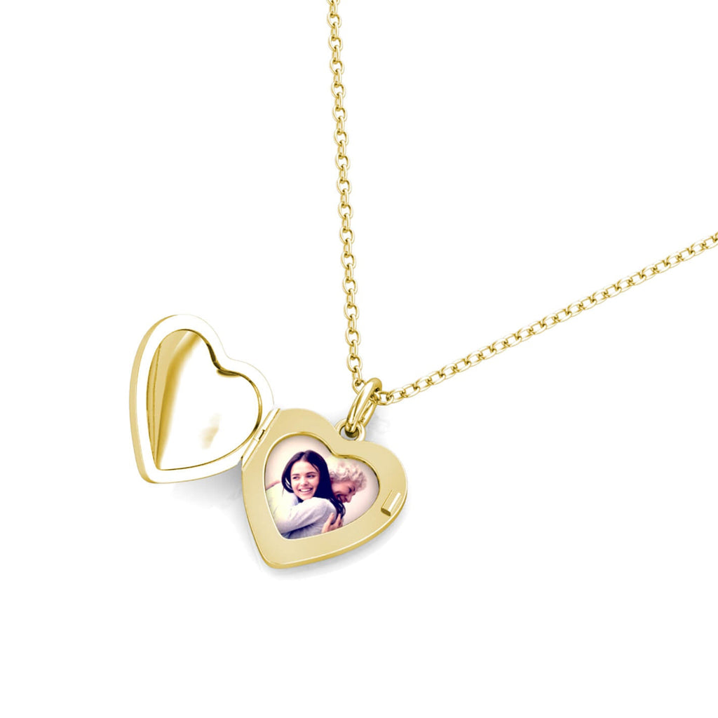 Personalised Heart Locket with Photo - Locket with Picture Inside - Gold