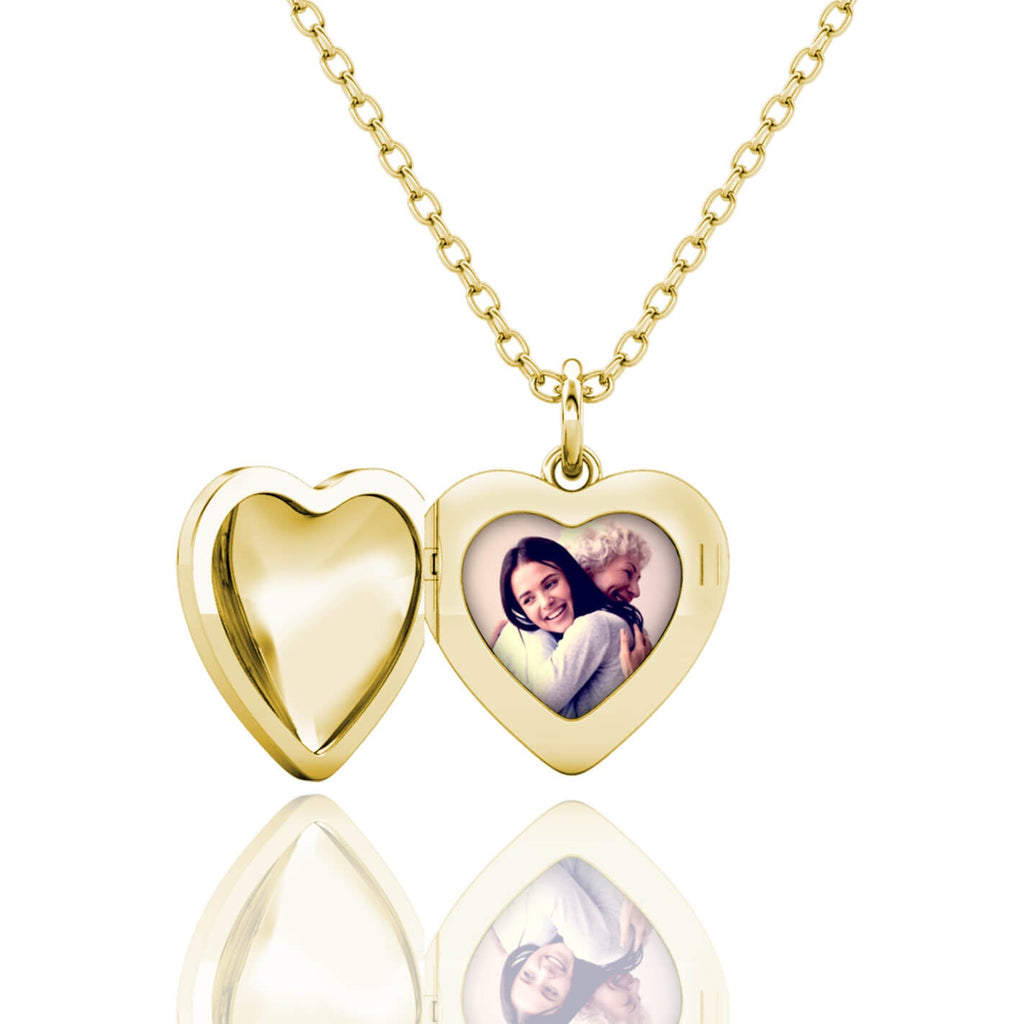 Personalised Heart Locket with Photo - Locket with Picture Inside - Gold