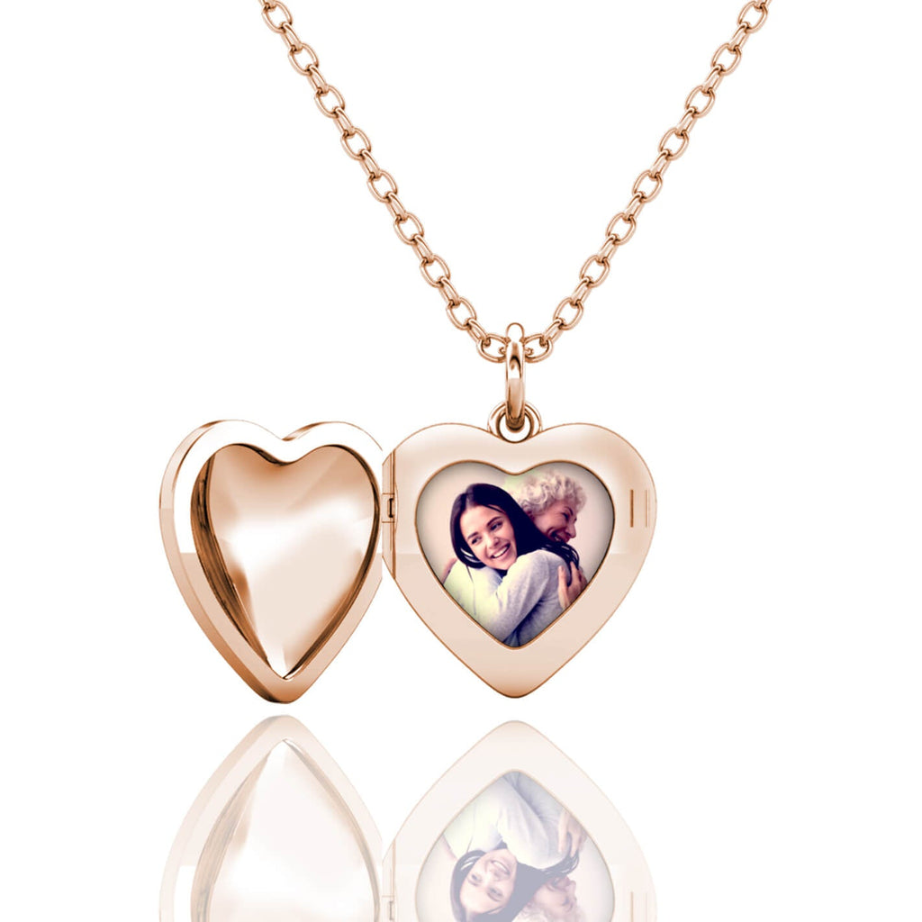 Personalised Heart Locket with Photo - Locket with Picture Inside - Rose Gold