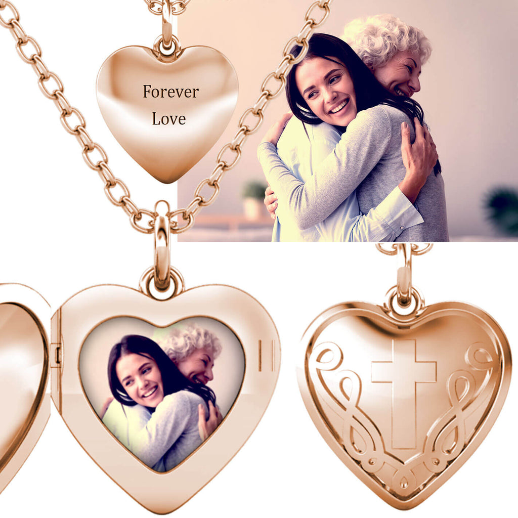 Personalised Heart Locket with Photo - Locket with Picture Inside - Rose Gold