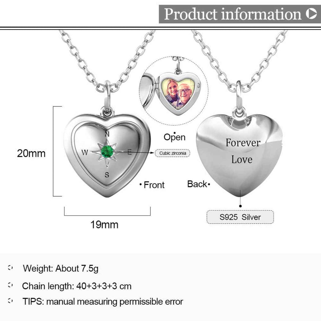 Personalised Heart Locket with Photo - Locket with Picture Inside - Sterling Silver