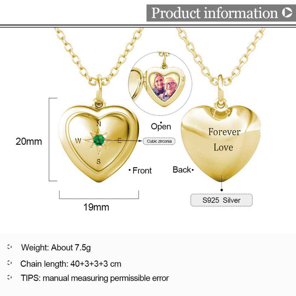 Personalised Heart Locket with Photo - Locket with Picture Inside - Gold