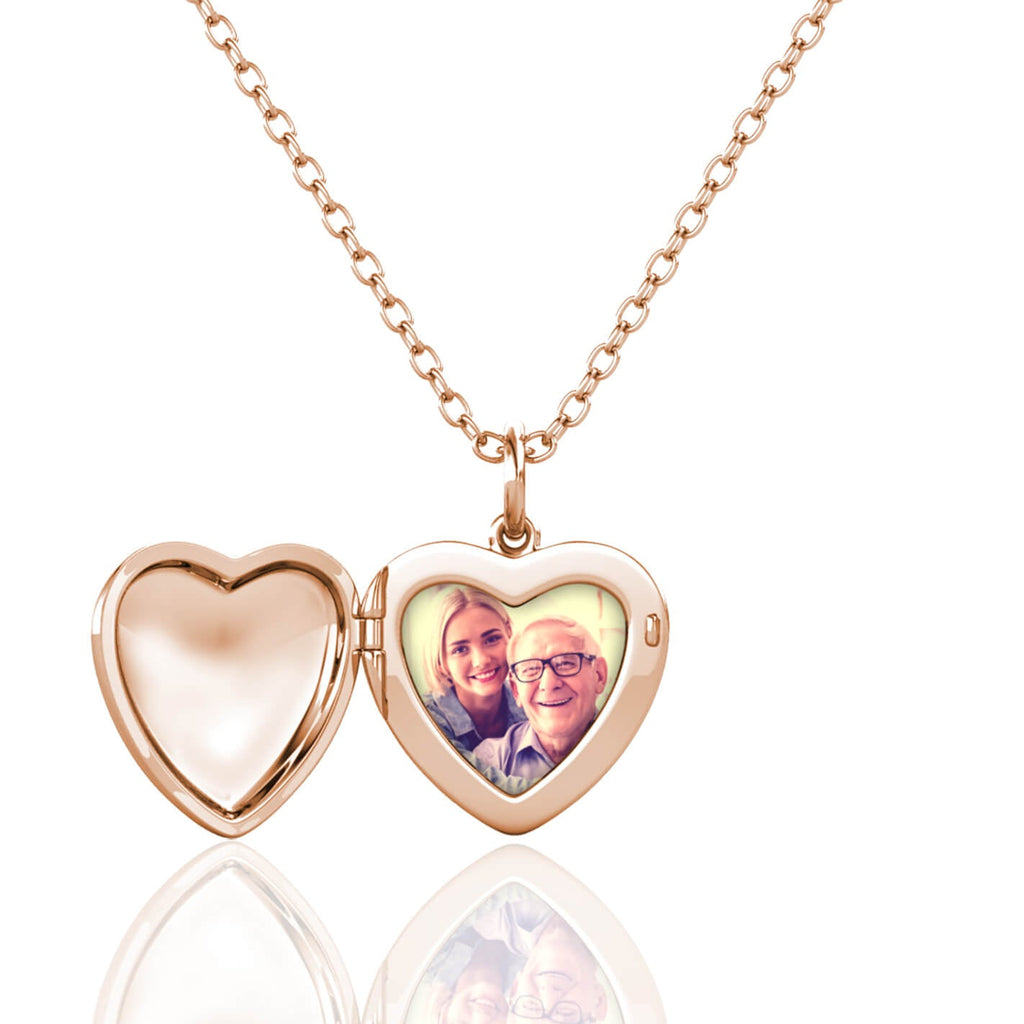 Personalised Heart Locket with Photo - Locket with Picture Inside - Rose Gold