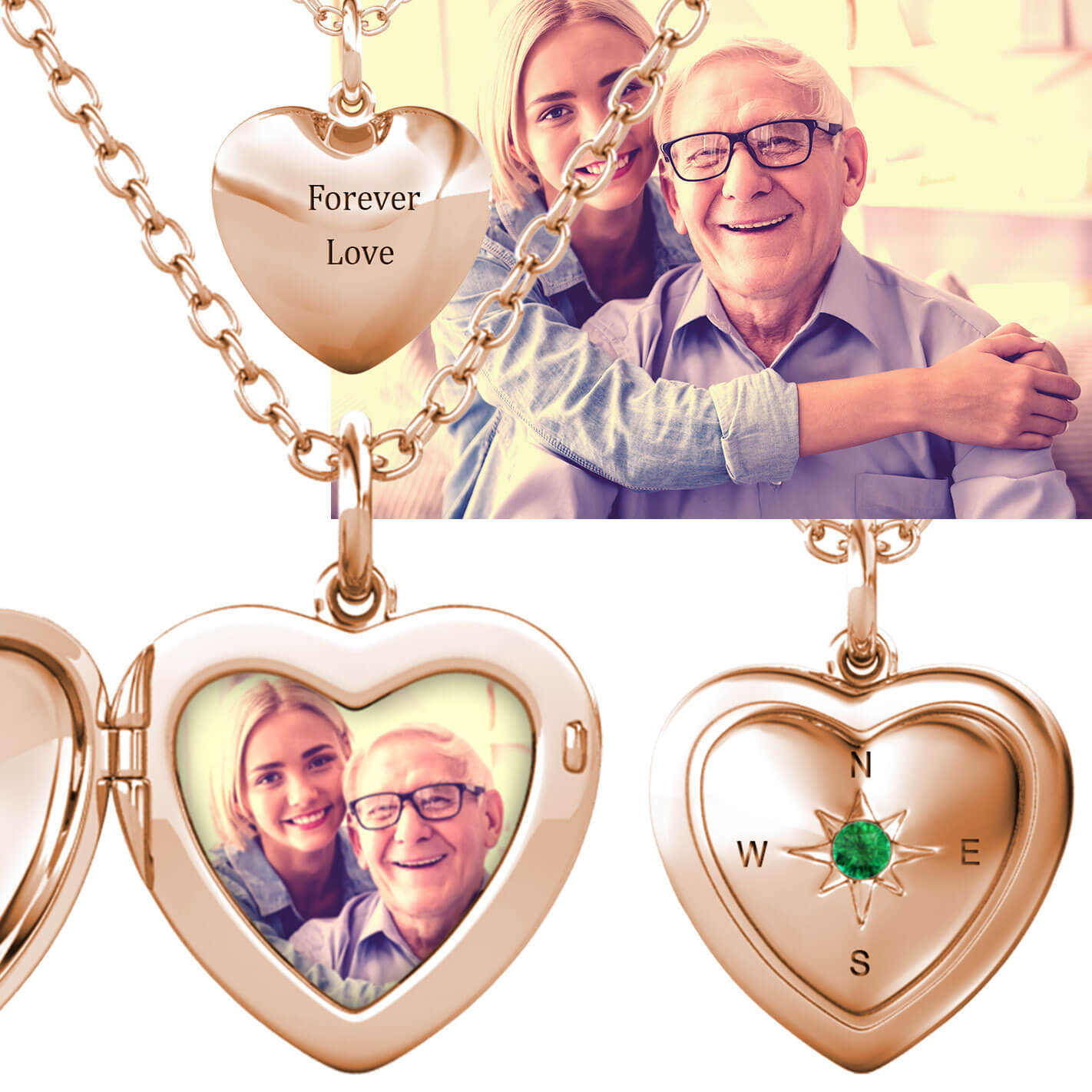 personalised heart photo locket with picture rose gold
