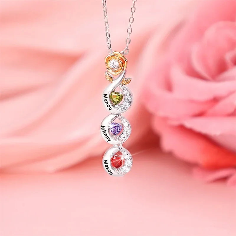 Personalized Birthstone Necklace for Mom, Custom Jewelry for Mom, Custom Mothers Necklace, Engraved Necklace with Birthstone, Mother's Day Present