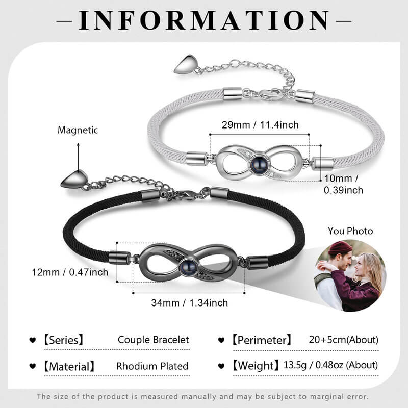 Infinity Charm Photo Projection Couple Bracelets