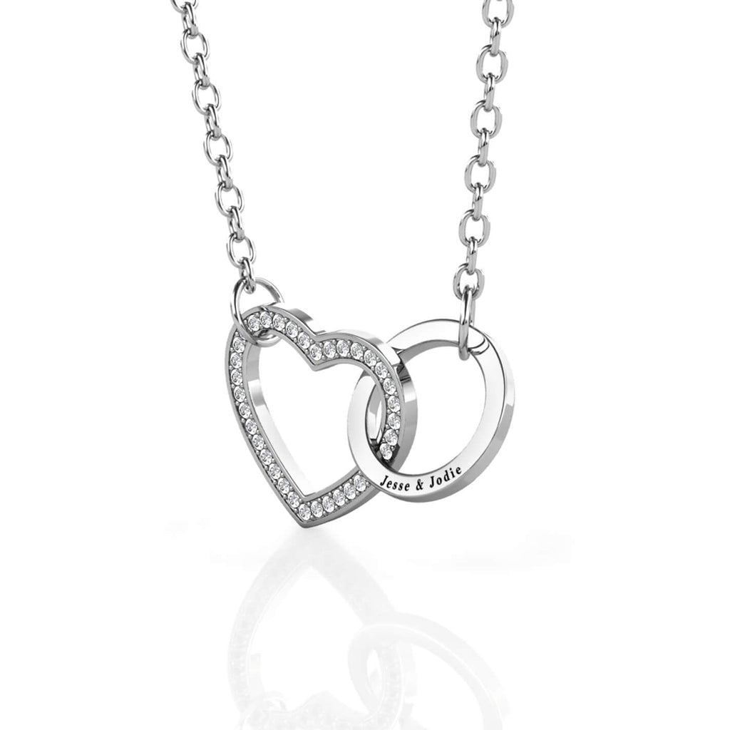 Personalised Interlocking Heart Necklace, Engraved Necklace, Silver - IFSHE UK