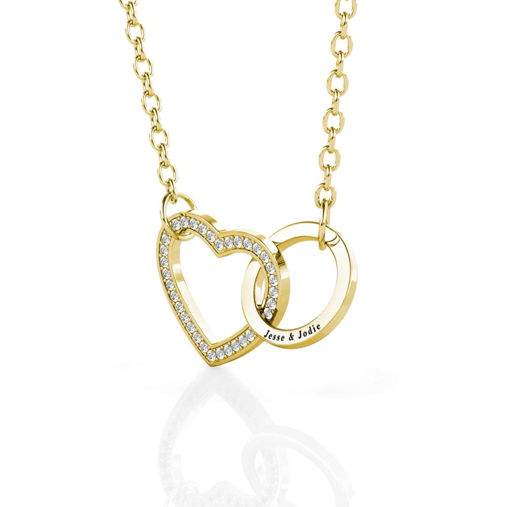 Personalised Interlocking Heart Necklace, Engraved Necklace, Gold - IFSHE UK
