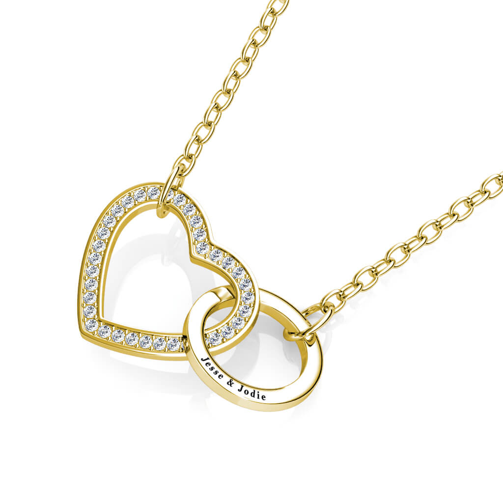 Personalised Interlocking Heart Necklace, Engraved Necklace, Gold - IFSHE UK