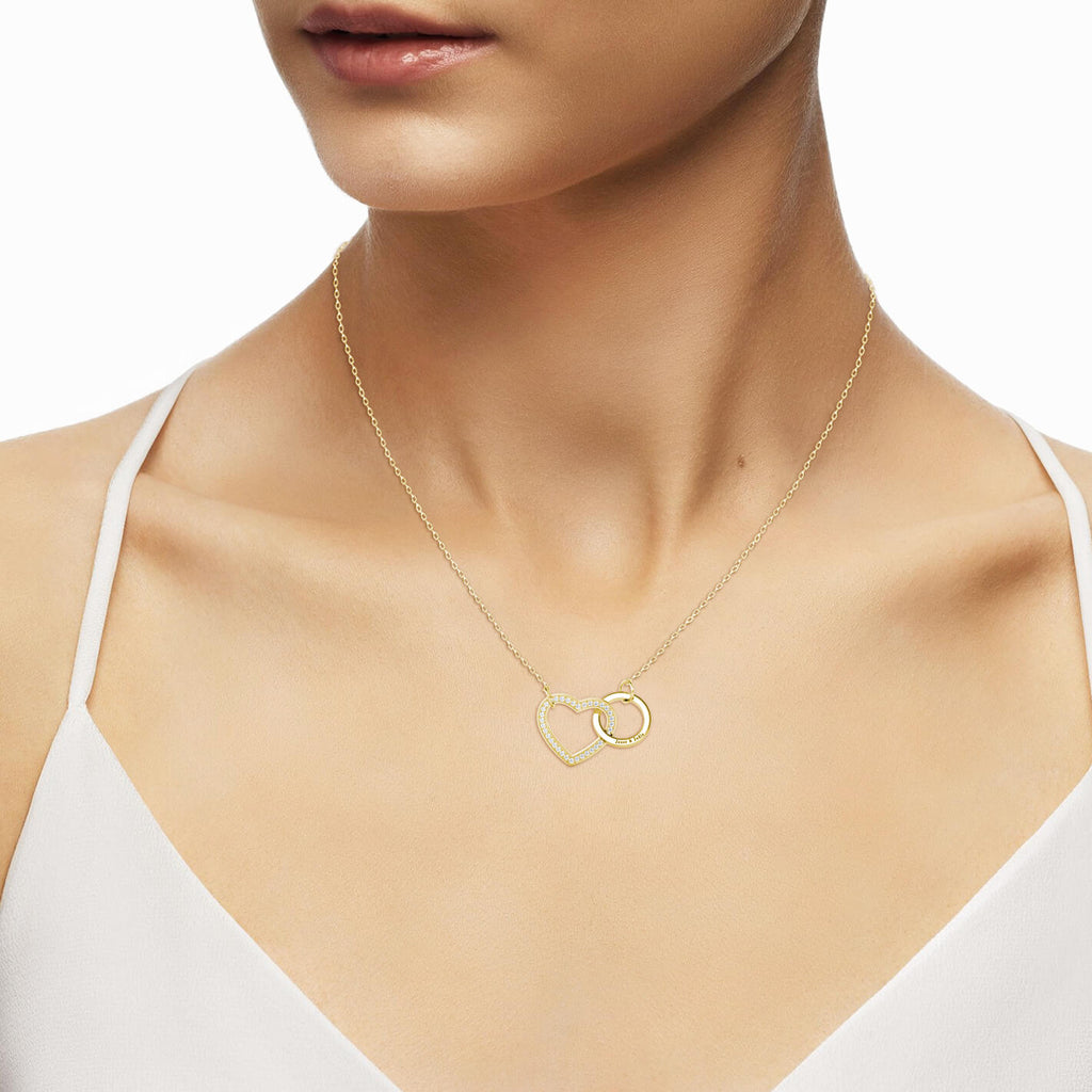 Personalised Interlocking Heart Necklace, Engraved Necklace, Gold - IFSHE UK