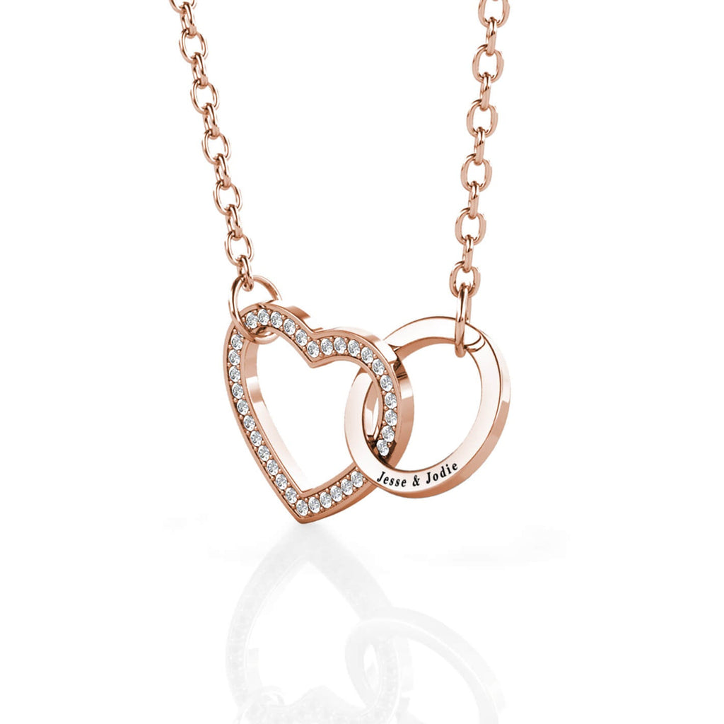 Personalised Interlocking Heart Necklace, Engraved Necklace, Rose Gold - IFSHE UK