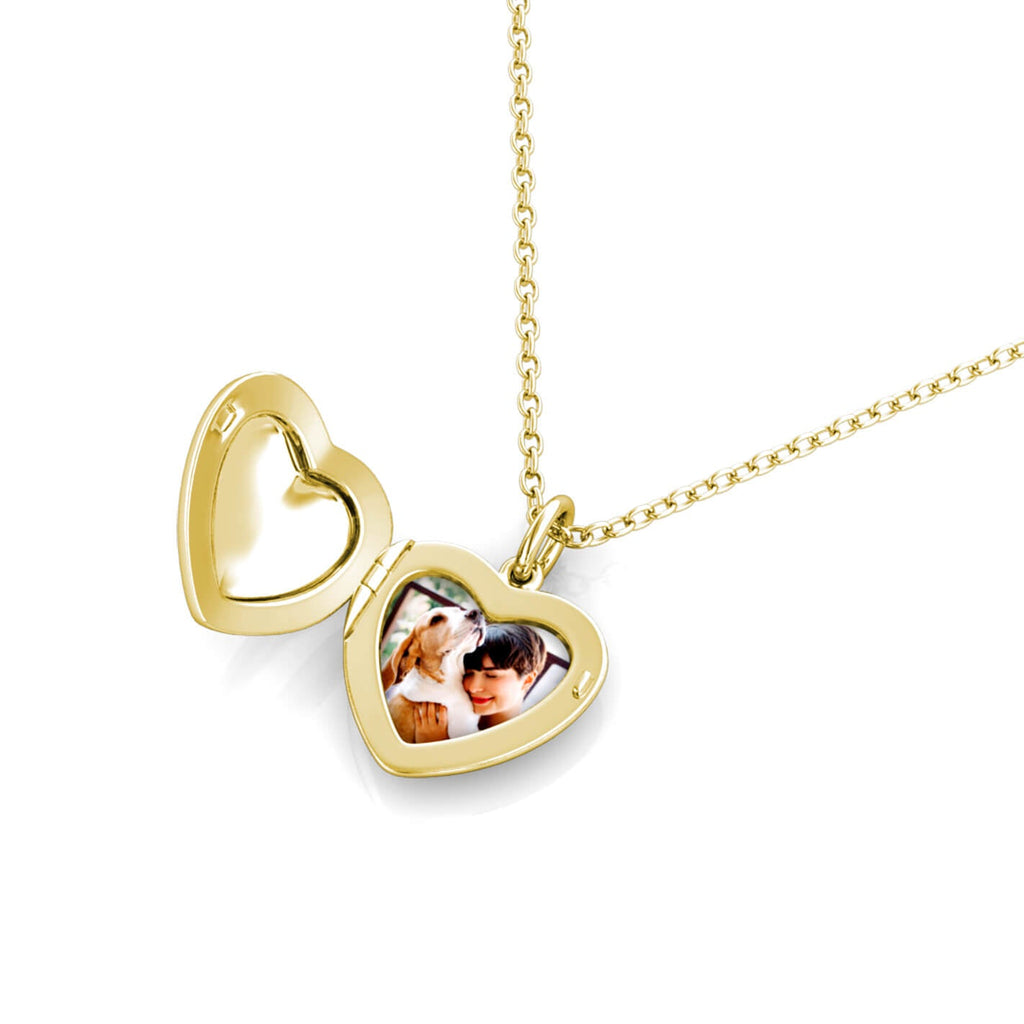 Personalised Heart Locket with Photo - Locket with Picture Inside - Gold