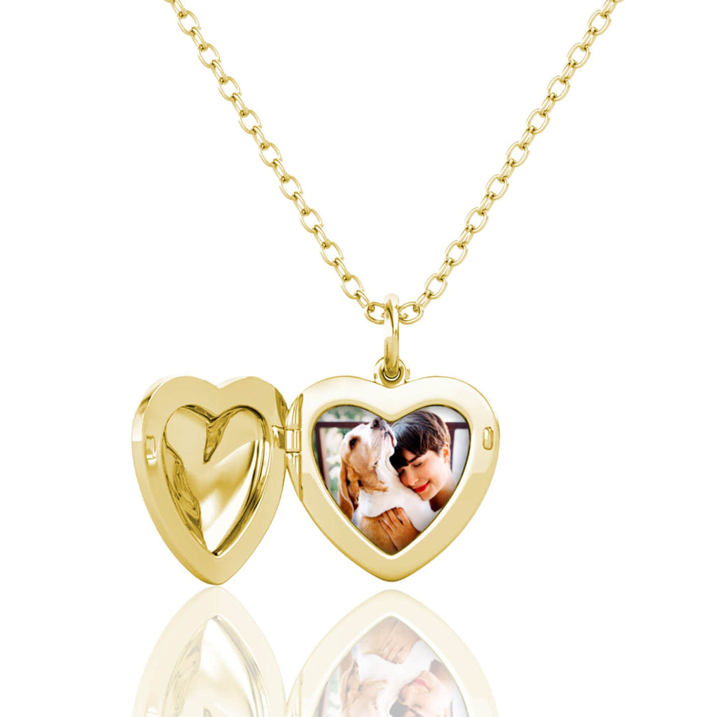 Personalised Heart Locket with Photo - Locket with Picture Inside - Gold