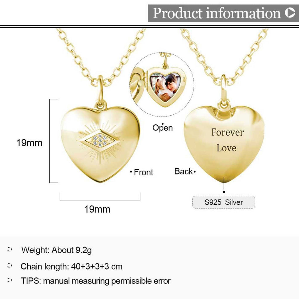 Personalised Heart Locket with Photo - Locket with Picture Inside - Gold