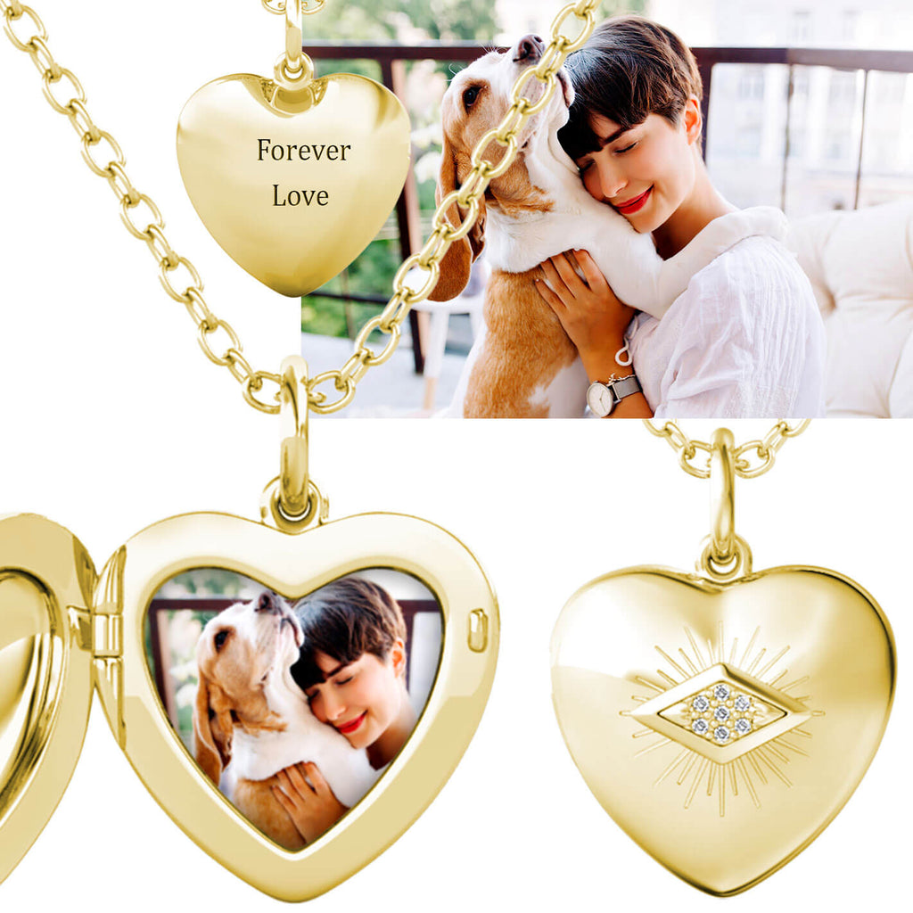 Personalised Heart Locket with Photo - Locket with Picture Inside - Gold