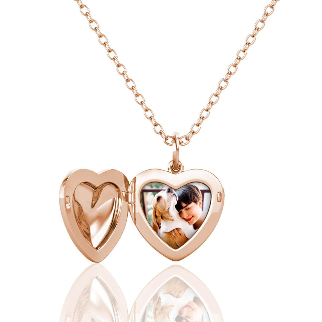 Personalised Heart Locket with Photo - Locket with Picture Inside - Rose Gold