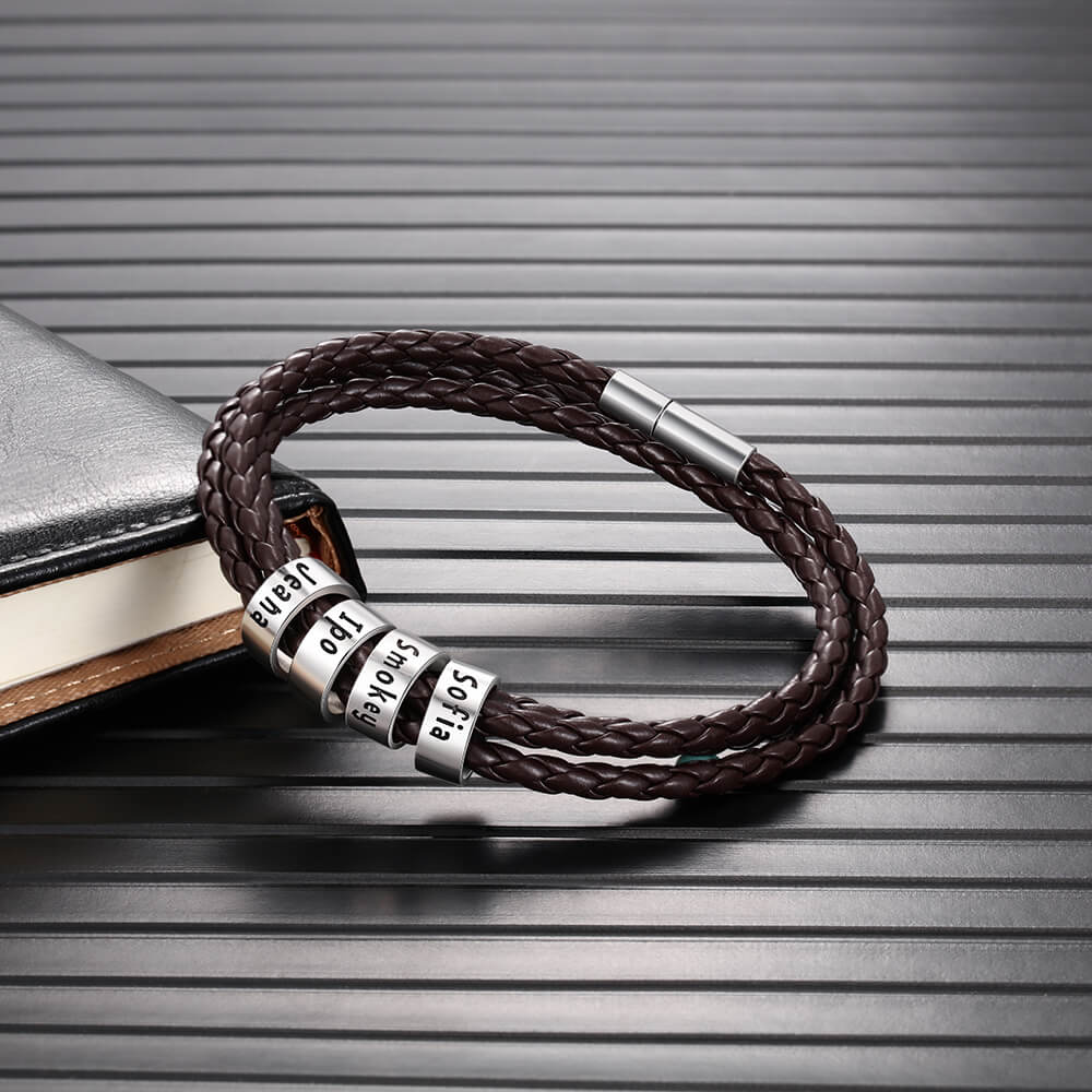 Men's Celtic Design Leather Bracelet in Silver - Atolyestone