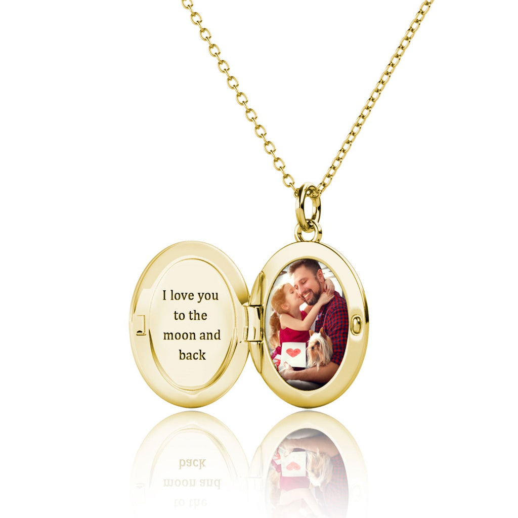 Personalised Locket with Photo - Oval Locket with Picture Inside - Gold