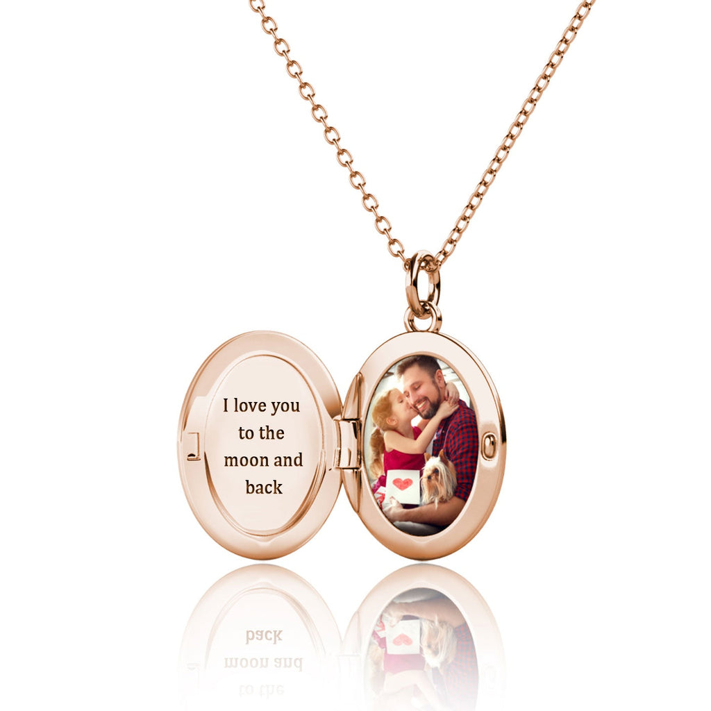 Personalised Locket with Photo - Oval Locket with Picture Inside - Rose Gold