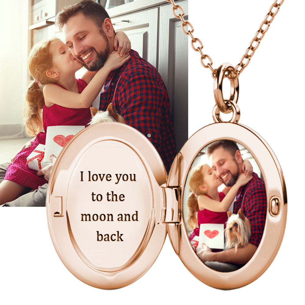 Personalised Locket with Photo - Oval Locket with Picture Inside - Rose Gold