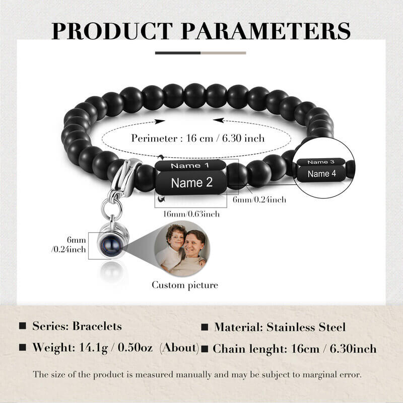 Projection Volcanic Stone Bracelet with Engraved Name Bar