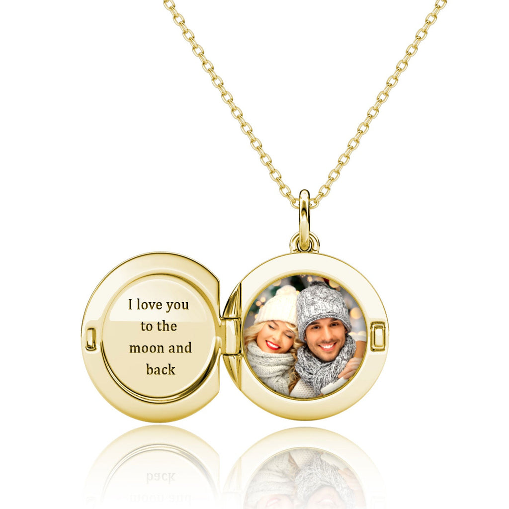 Personalised Locket with Photo - Round Locket with Picture Inside - Gold