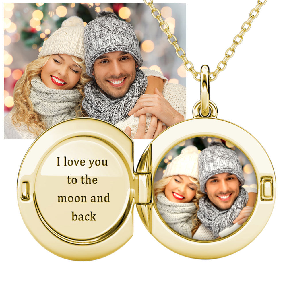 Personalised Locket with Photo - Round Locket with Picture Inside - Gold