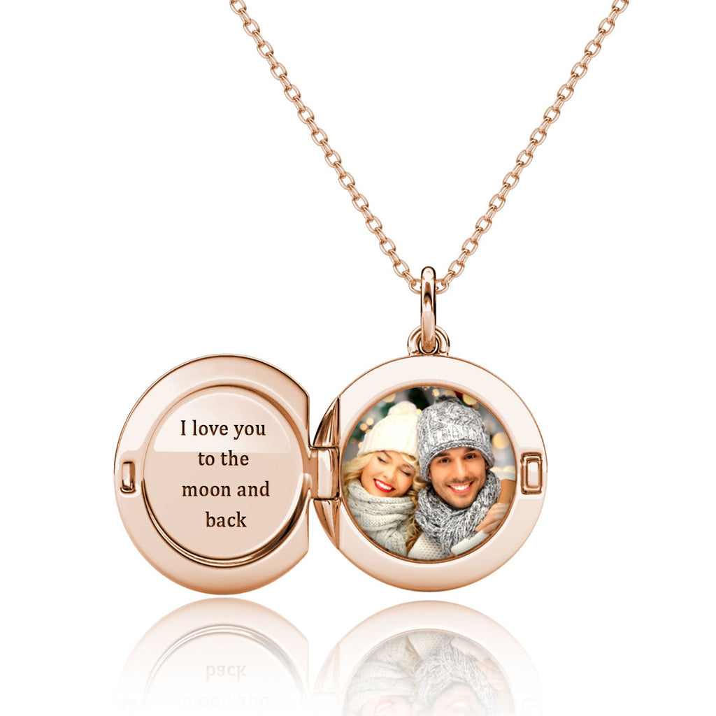 Personalised Locket with Photo - Round Locket with Picture Inside - Rose Gold