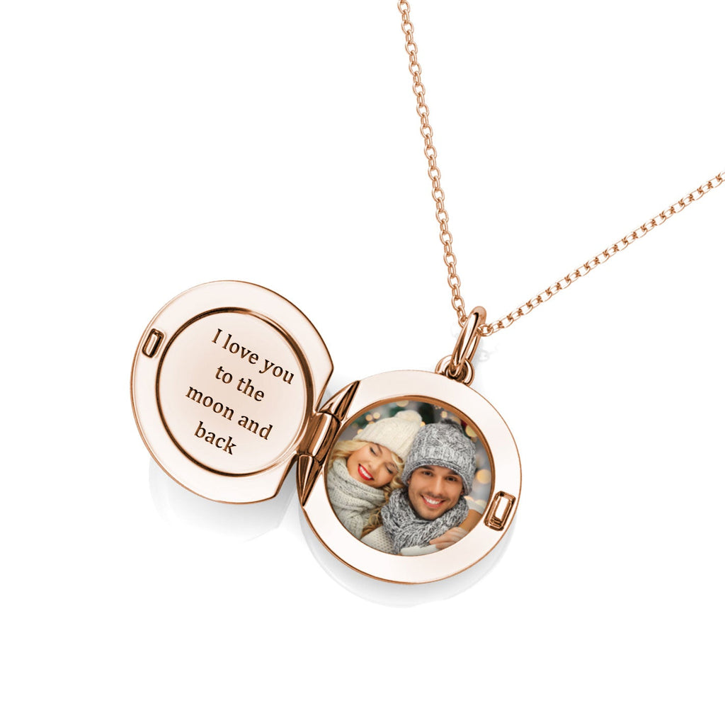 Personalised Locket with Photo - Round Locket with Picture Inside - Rose Gold