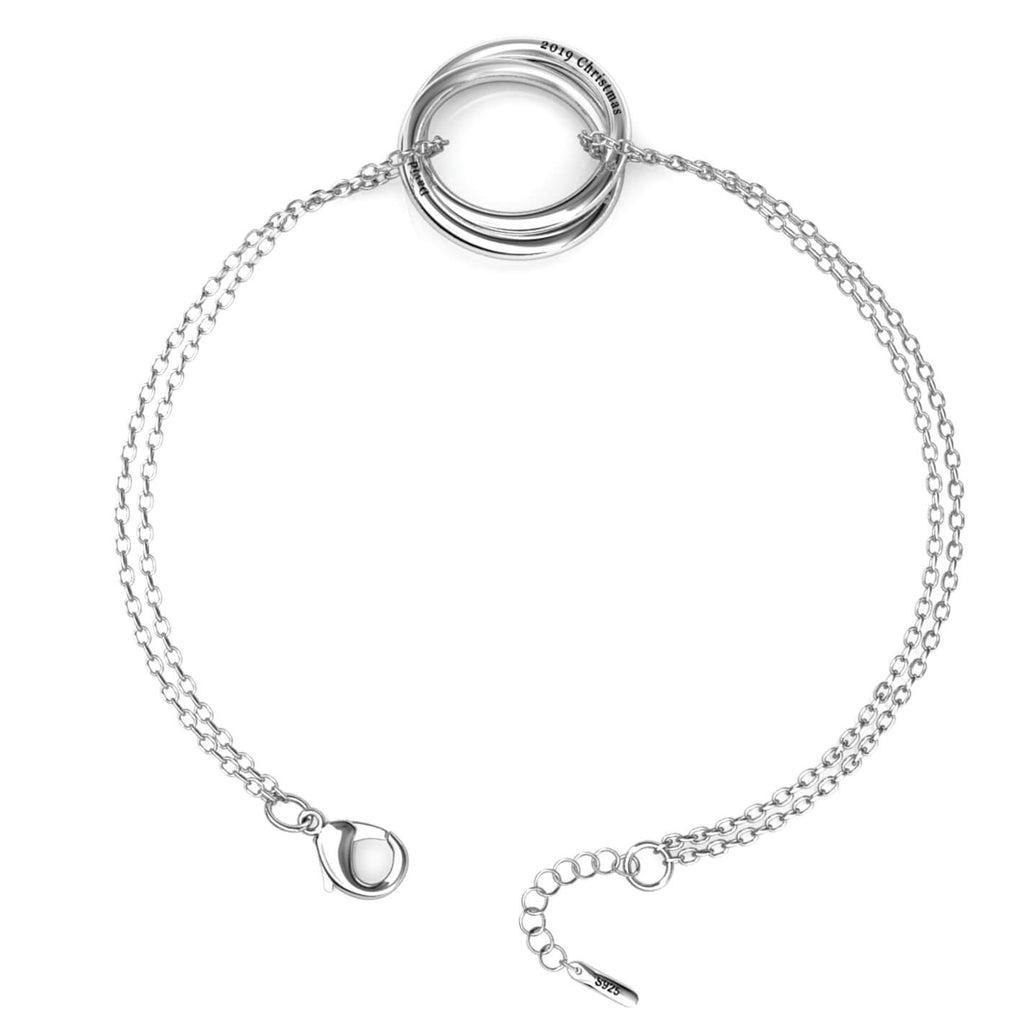 Personalised Russian 2 Ring Bracelet, Engraved 2 Name Bracelet, Sterling Silver