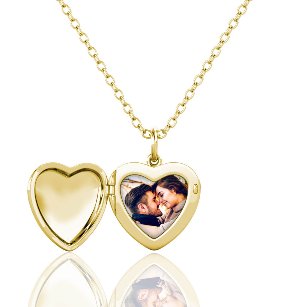 Personalised Heart Locket with Photo - Locket with Picture Inside - Gold