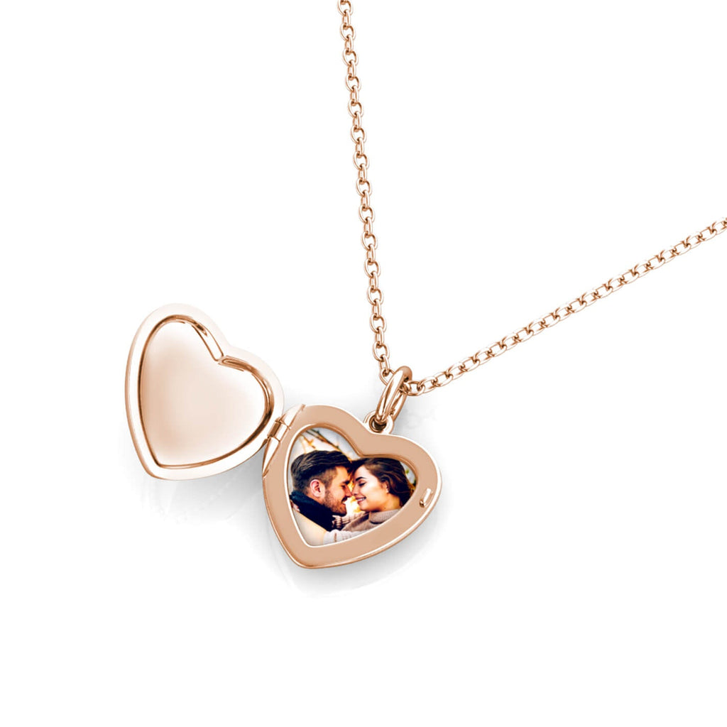 Personalised Heart Locket with Photo - Locket with Picture Inside - Rose Gold